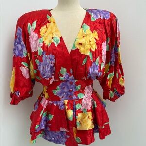 Vintage Floral Red Women's Top